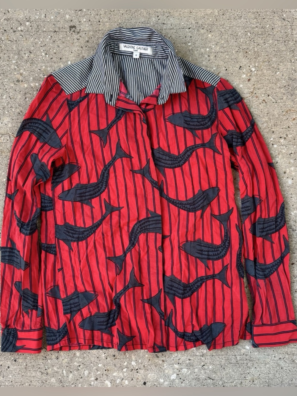 Valentine Gauthier Paris Blouse Button Up Long Sleeve Size 0 Fish Red Black